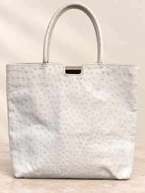 PERRIN PARIS White Ostrich Leather Large Tote Bag